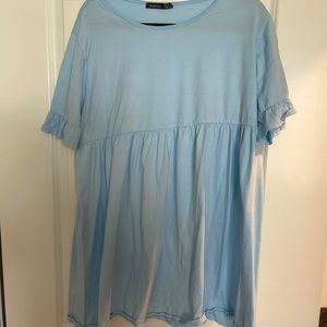 Light Blue BooHoo Ruffle Sleeve T Shirt Dress
